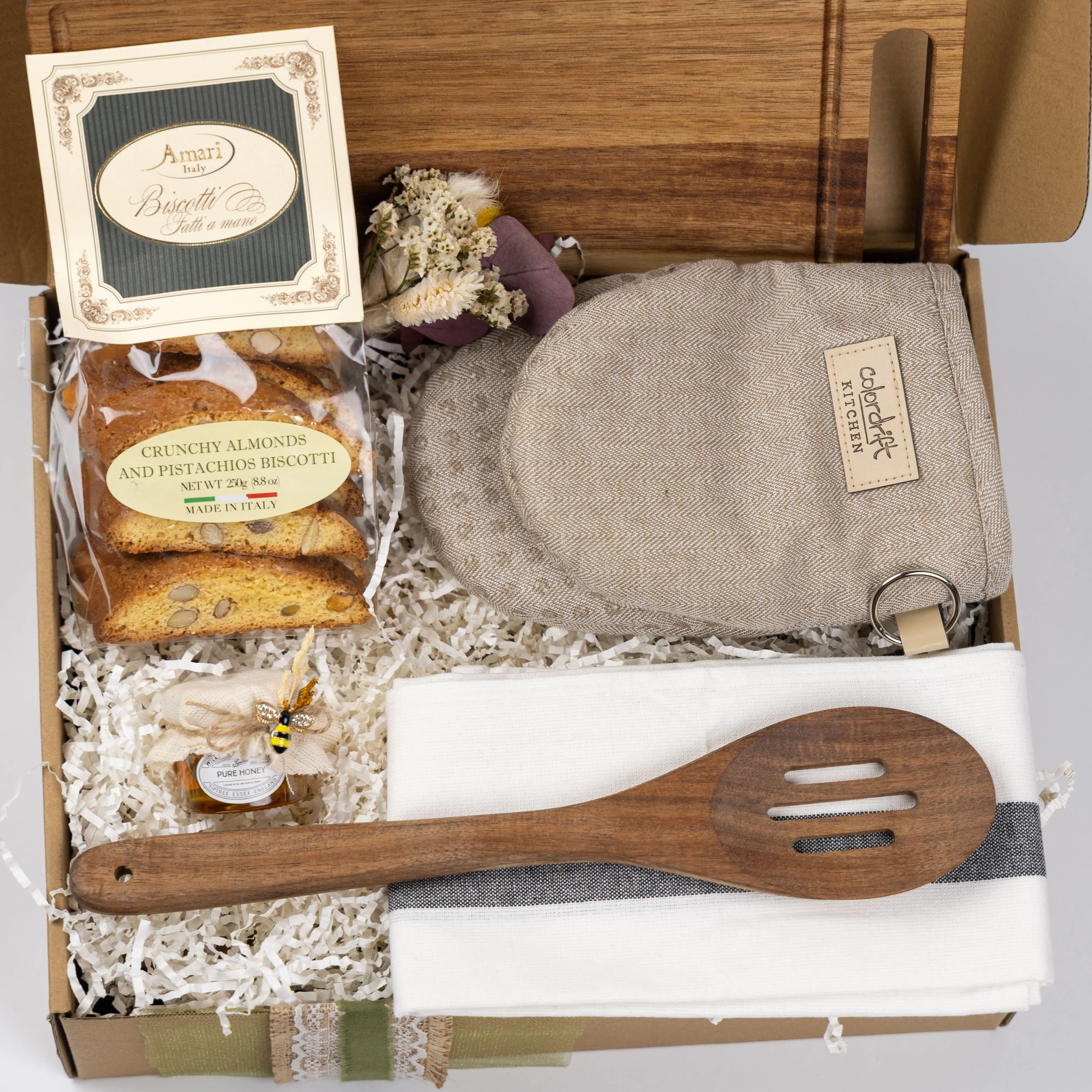 Welcome Home Gift Box with Honey, Cookies, Kitchen Towel & Wooden Board – Housewarming Gift