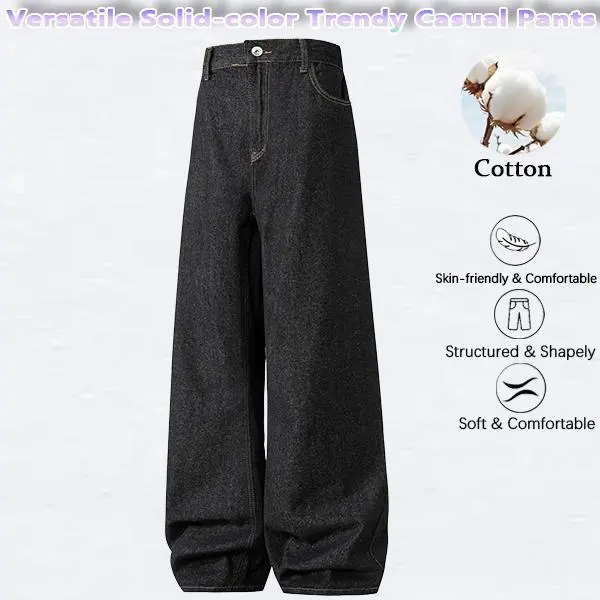 Menswear Soft Cotton Retro Casual Spring-Autumn Plain Curved-Blade Jeans, Washed Floor-Length Loose Straight-Leg Pants, Suitable for Outdoor Streetwear, Baggy Jeans, M