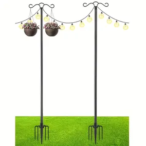 Outdoor Shepherd Hook Light Pole, 2-Pack 90-Inch Bird Feeder Bracket with 5-Fork Base, Heavy Duty Garden Hook Suitable for Hanging Plants, Wind Chimes, Lanterns, Etc!