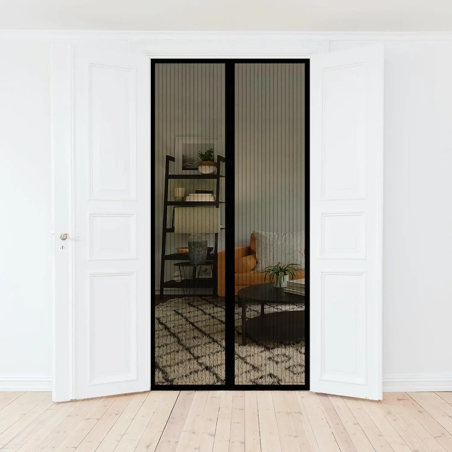 Magnetic Mesh Screen Door Curtain for Sliding Door - Heavy-Duty Polyester Washable Mesh, Automatic Hands-Free Entry, Self-Sealing Bug Net Fly Protection, Anti-Insect Dustproof, Pet-Friendly, Portable Removable Easy Installation, Black, 32" x 80", Bug Net