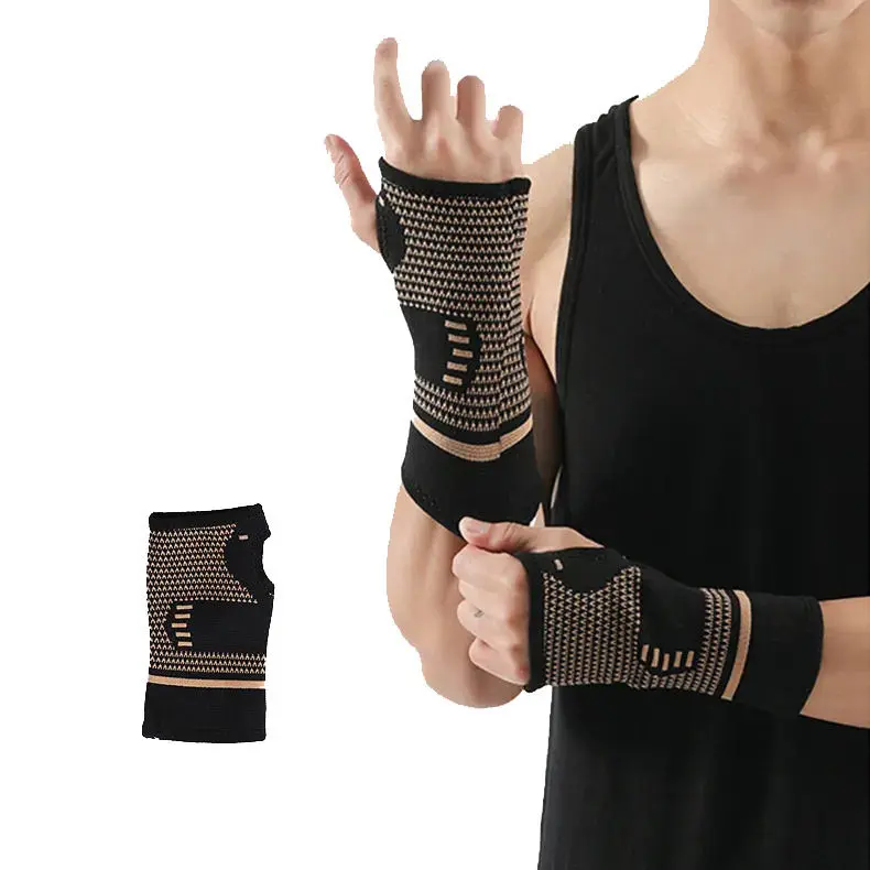 Unisex Copper Wrist Compression Sleeves (Pair) - Breathable Fabric Workout Aid for Adults, Carpal Tunnel Symptoms Relief, Pain Alleviation, Arthritis Control