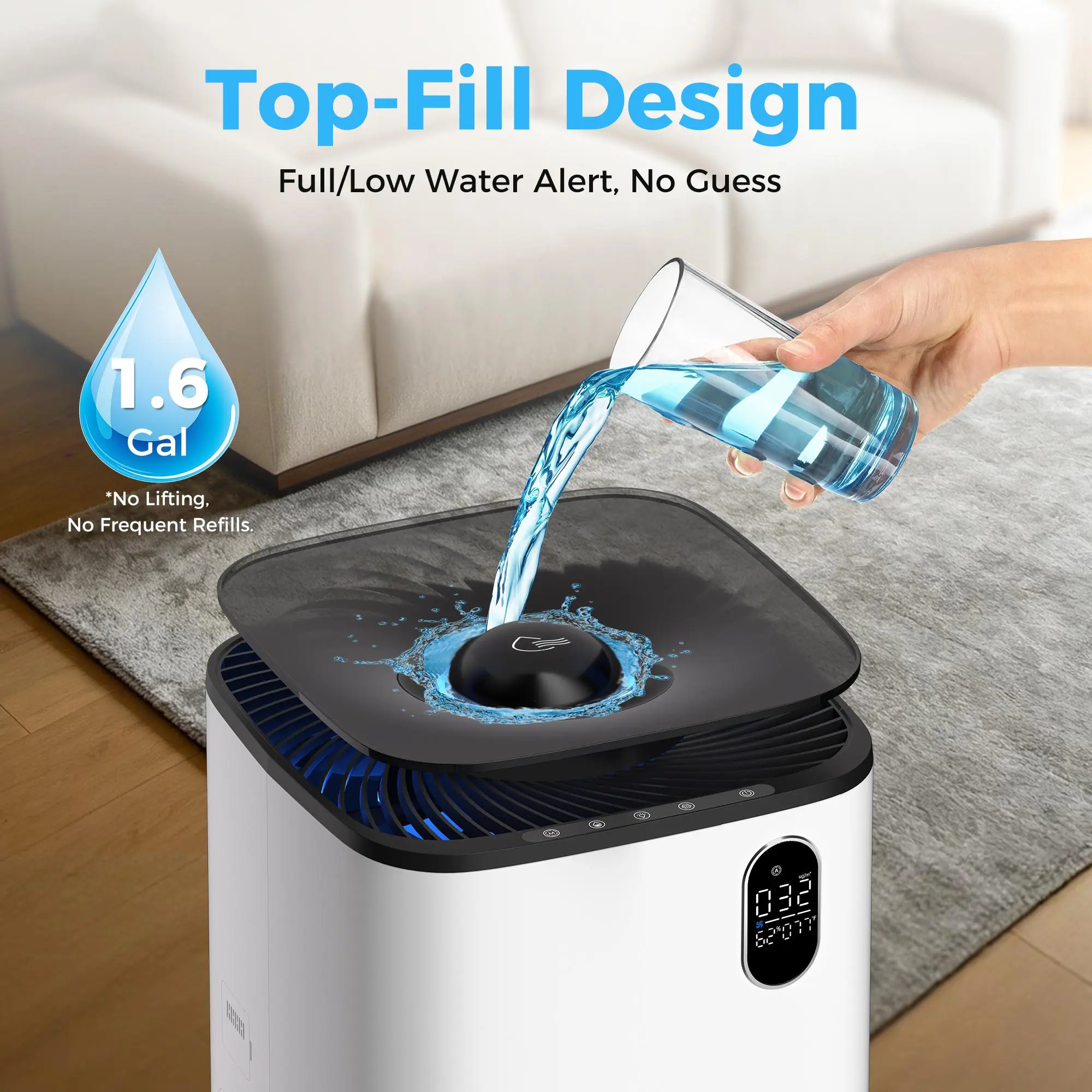 6L Top-Fill 2-in-1 Evaporative Humidifier & Air Purifier for Bedroom, Large Home Spaces - with Wheels, Removable Tank, Dimmable Light, Easy Clean (Smart Household Appliance)