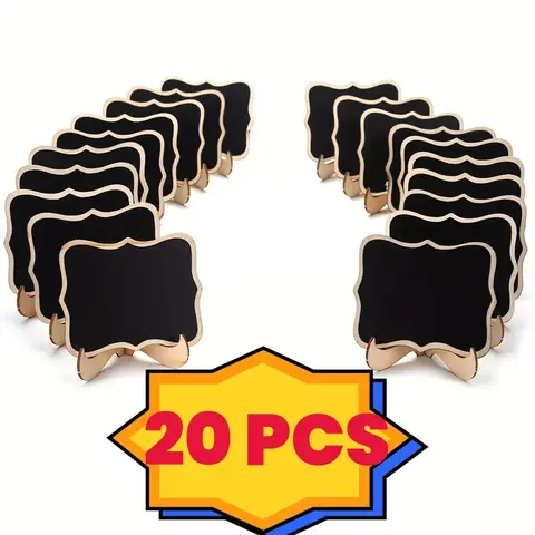 20 Packs Mini Chalkboard Signs with Easel Stand - Black & White Text on Golden Background, Compact Portable Design for Office, Classroom, Home, Events, Classroom Essentials, Modern Signage, Durable Chalkboard