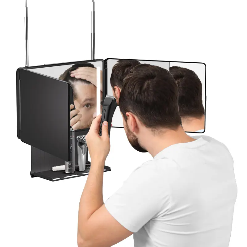 Umitec Rectangular 3-Way LED Lighted Illuminated Mirror - Glass Surface, ABS Frame, 360-Degree Viewing Angle, 1500mAh Rechargeable Battery, Wall-Mountable, Hanging/Table Use, Touch Switch Quick Control, Portable Grooming Shaving Mirror, Home Decor Gift
