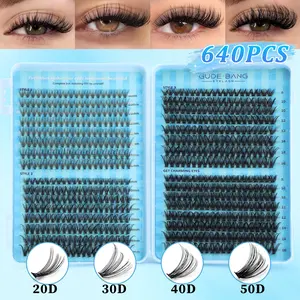 Eyelash extension kit, DIY false eyelashes, 640pieces, 20D+30D+40D+50D, including false eyelashes, glue, remover, tweezers, professional and beginner-friendly, easy to use at home. Eyelash beginner kit: complete set, DIY Eyelash Extensions