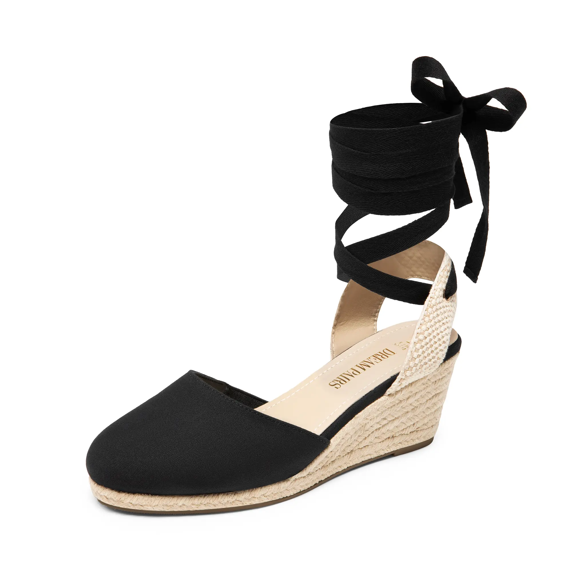 DREAM PAIRS Women's Ankle Strap Wedge Heels - Natural Round Toe, Lace-Up Strappy Heeled Espadrilles, Casual Slip-Resistant TPR Sole Women's Shoes
