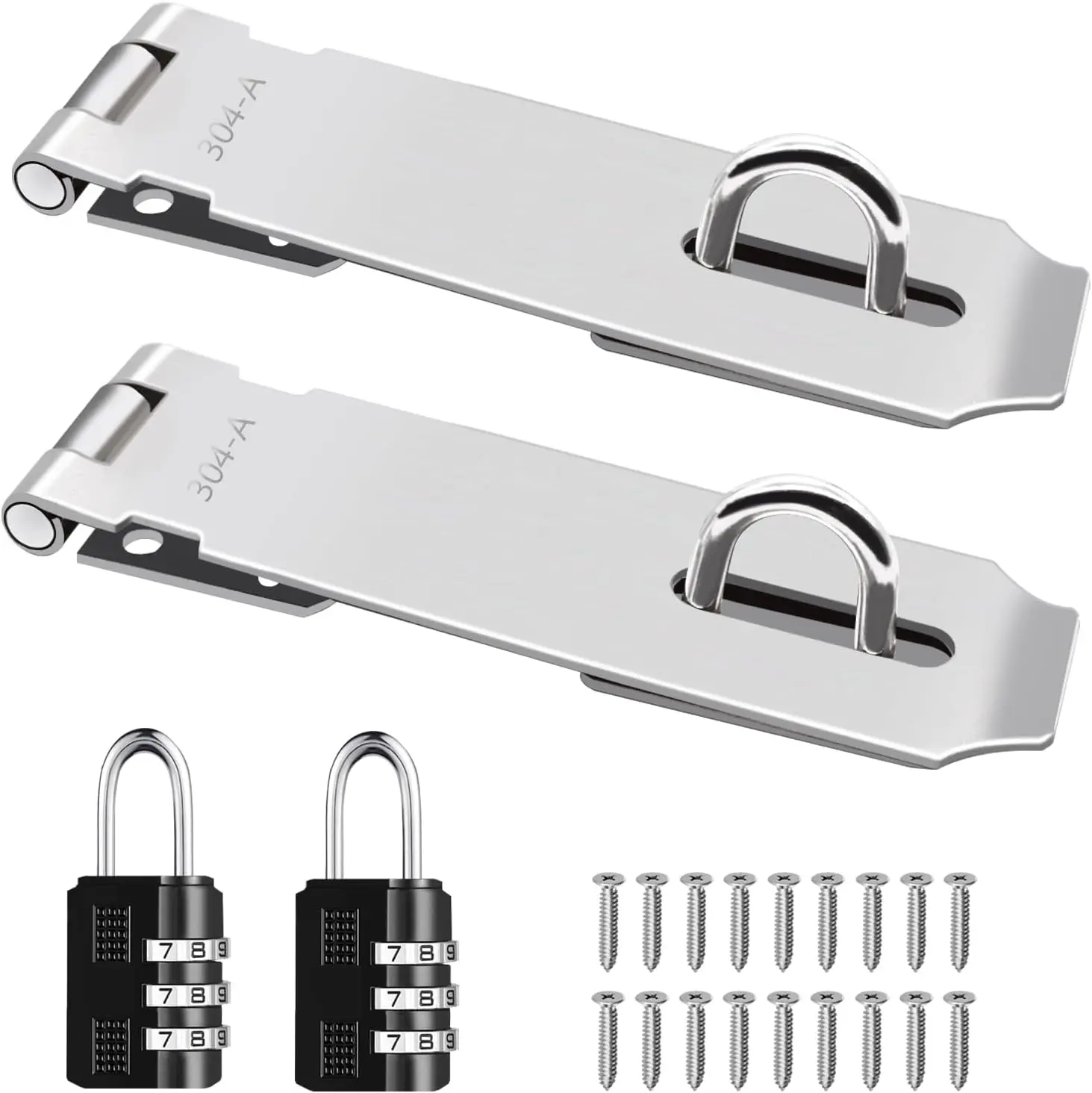 2 count Door Locks Hasp Latch,5 Inch 304 Stainless Steel Safety Packlock Clasp Hasp Lock Latch,Hinge Lock Padlock with Screws for Gates,Doors,Cabinets, Closets and More