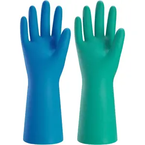 2 Pairs  Kitchen Gloves for Washing Dishes -  Rubber Dishwashing Gloves,  Household Cleaning Gloves, Flexible Durable & Non-Slip (Medium, Green+Blue)