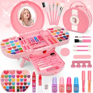 Girls' Washable Makeup Set, Water-Safe Cosmetic Kit, Kids Vanity, Perfect Gift for Girls Aged 3+, Birthday & Christmas Present