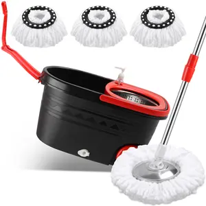 Spin Mop and Bucket with Wringer Set on Wheels, 3 Microfiber Mop Replacement Heads and 61" Stainless Steel Adjustable Handle for Floor Cleaning (25QT)