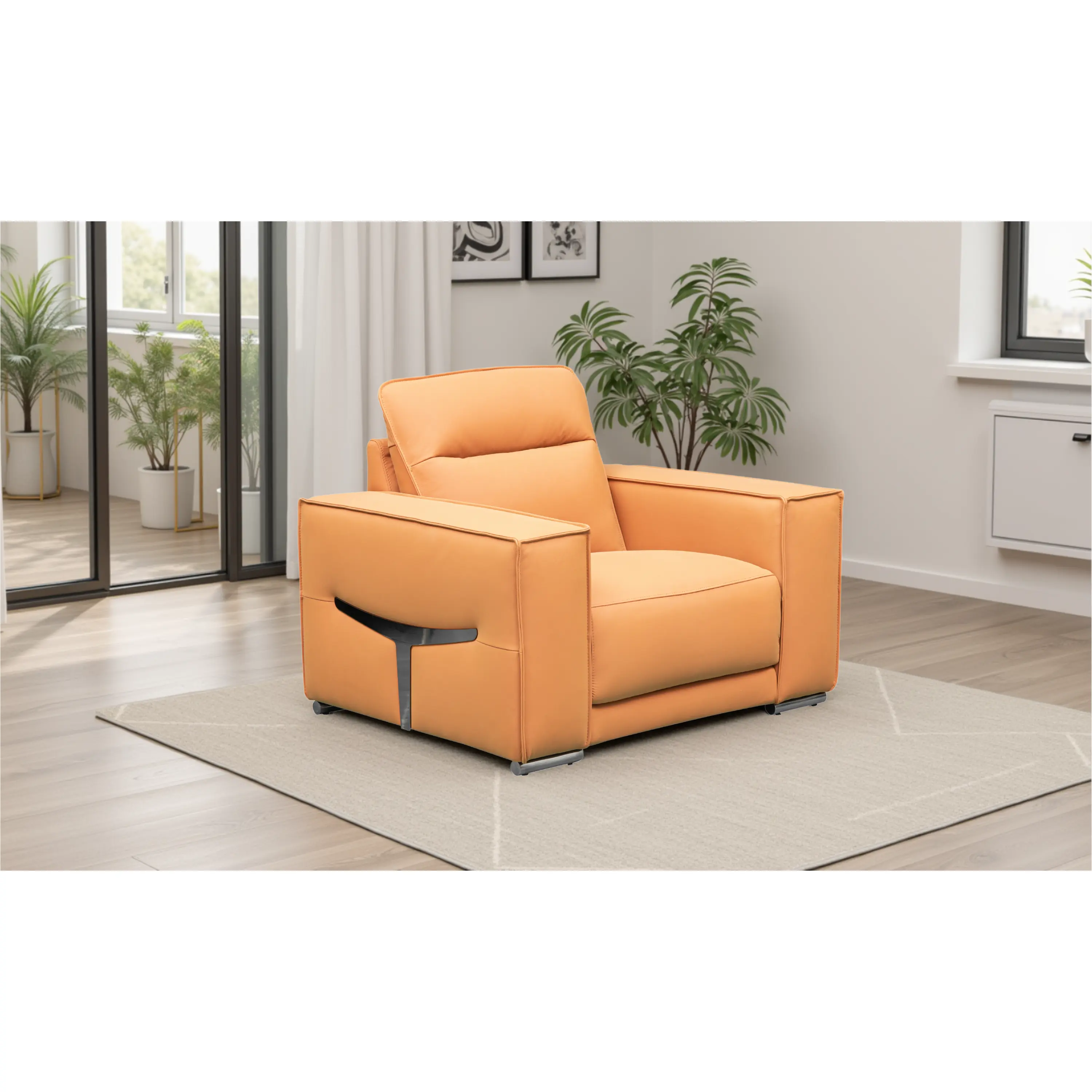 Klaussner Grazia Modern Accent Chair - 100% Italian Orange Leather, Track Arms, Down Cushions, Supportive Sitting for Contemporary Home Decor