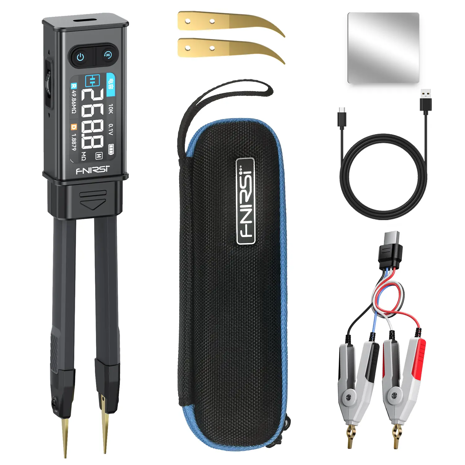 FNIRSI LCR-ST2 Digital Tweezers Bridge 2-in-1 LCR ESR Meter SMD Test Kelvin Clip 1.47  HD Auto-Rotate Screen Multifunctional Test Tool for Electronic Components Voltage Tester Pliers