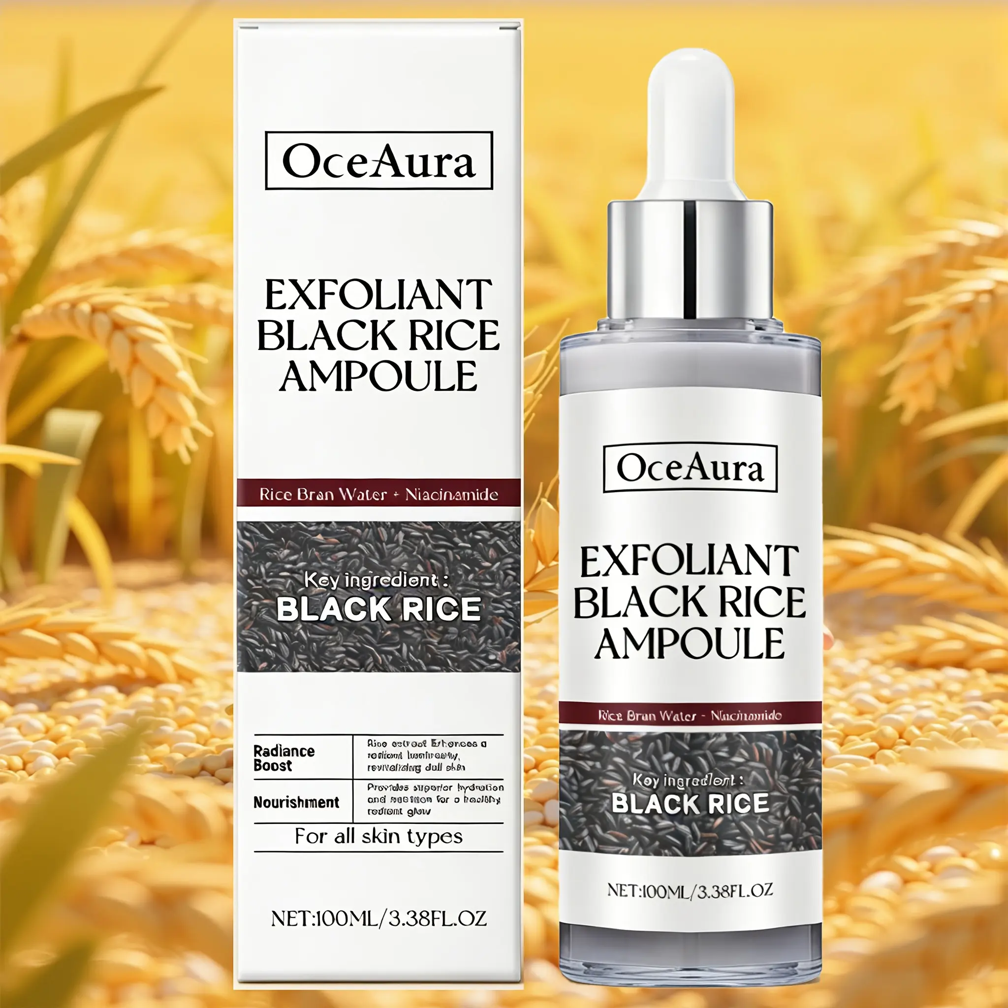 Rice Enzyme Exfoliating Serum, Hyaluronic Acid, Niacinamide + Plant Scrub Particles, Gentle Cleansing, Mild, Deep Pore Cleaning, Moisturize, Hydrating, Moisturizing, 100ML