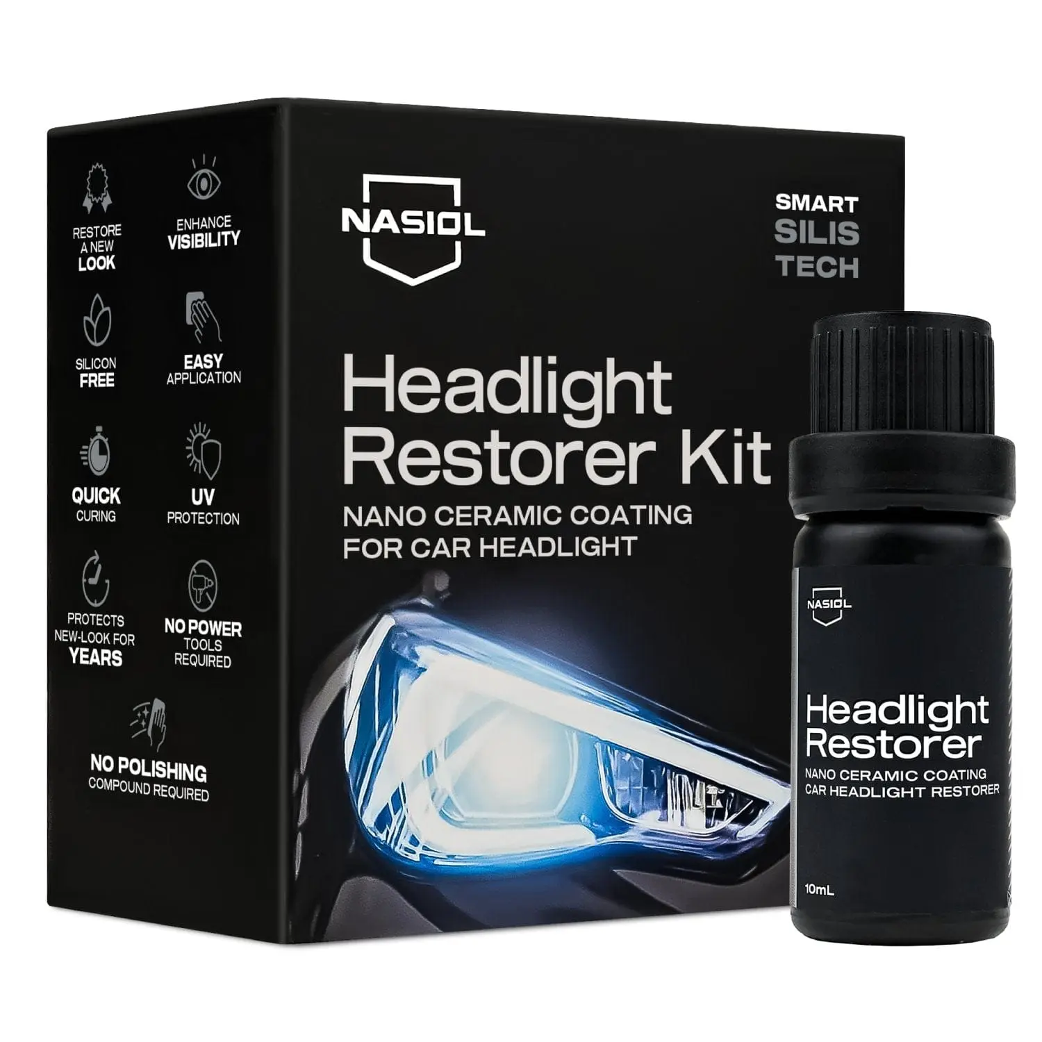 Nasiol Car Headlight Restorer Kit, Nano Ceramic Coating for Durability & Visibility, No Power Tools Needed for Car Headlight Restoration & Protection, Car Headlights