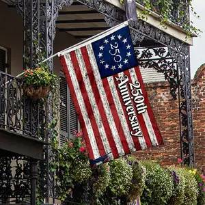 Vintage 250th Anniversary Patriotic Flag - Durable Polyester Flags with Brass Eyelets, No-Electricity-Required Banner for Outdoor Porch, Summer Display