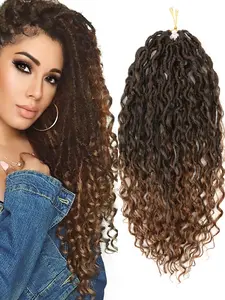 1 Packs Black mix brown Curly Faux Locs Crochet Hair, 24 Inch Goddess Locs Crochet Hair Hippie Locs Synthetic Braids, Boho Style Hair Extensions for Christmas New Year Carnival Music Festival (24 Inch, 1 Packs)