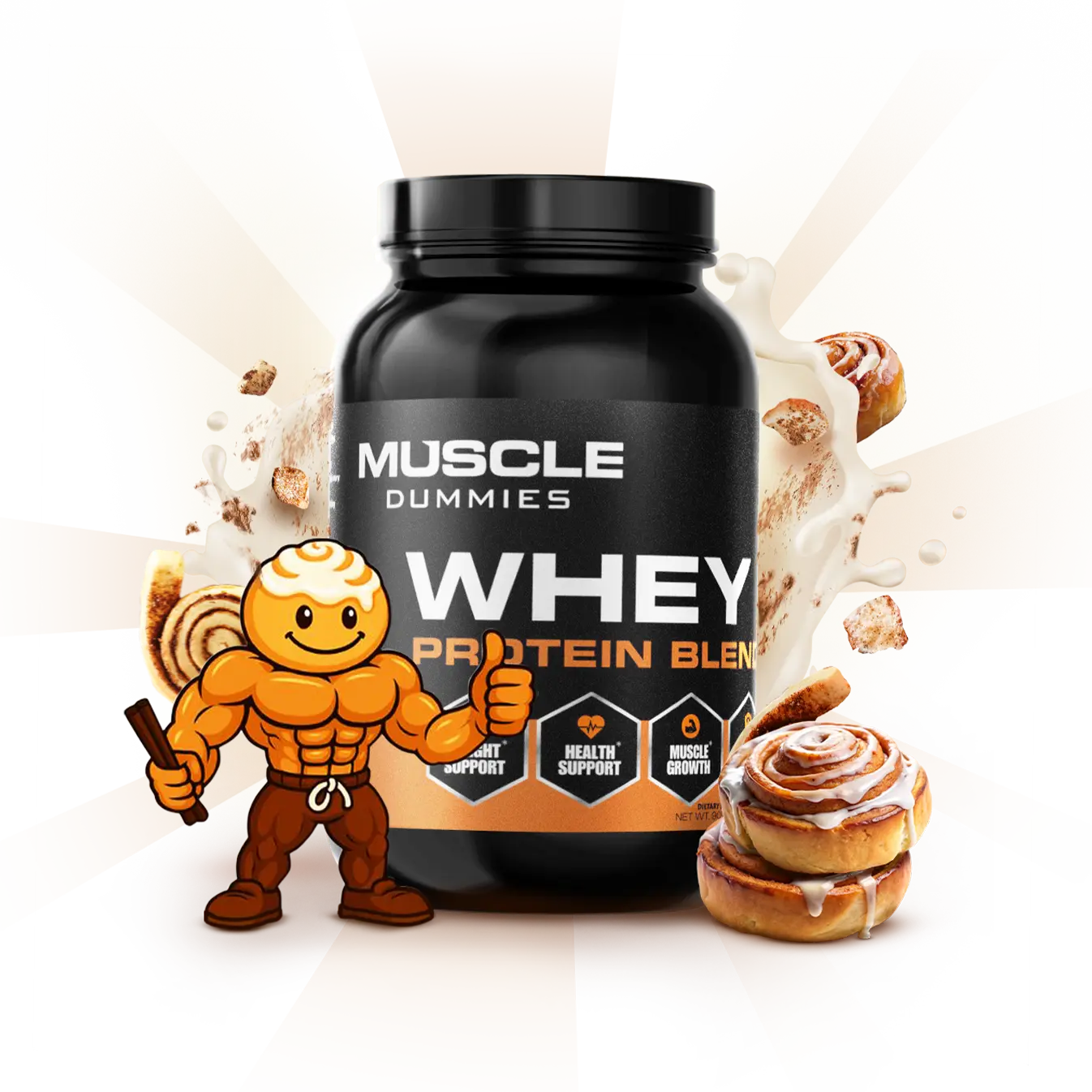 Muscle Dummies Cinnamon Swirl Whey Protein Powder - Optimum Muscle Growth & Health Support Supplement for Fitness & Dietary Needs