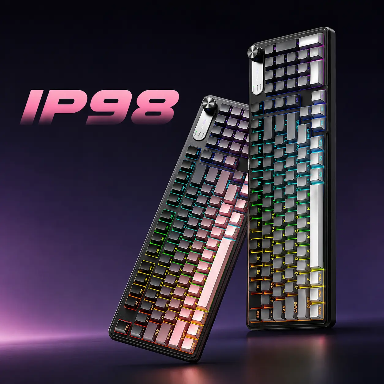 NOVA 98-Key IP68 Waterproof RGB Gaming Keyboard, Wired Keyboard with AI Smart Knob, Detachable Cable, Mechanical Feel for PC Gaming and Office Use, Keyboard For Gaming
