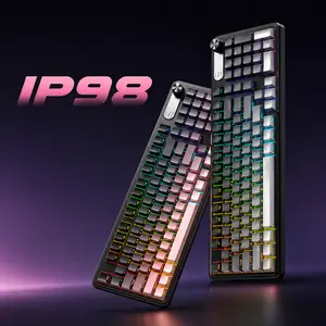 IP98 Waterproof RGB Gaming Keyboard, 98-Key Wired Keyboard with AI Smart Knob, Detachable Cable, Mechanical Feel for PC Gaming and Office