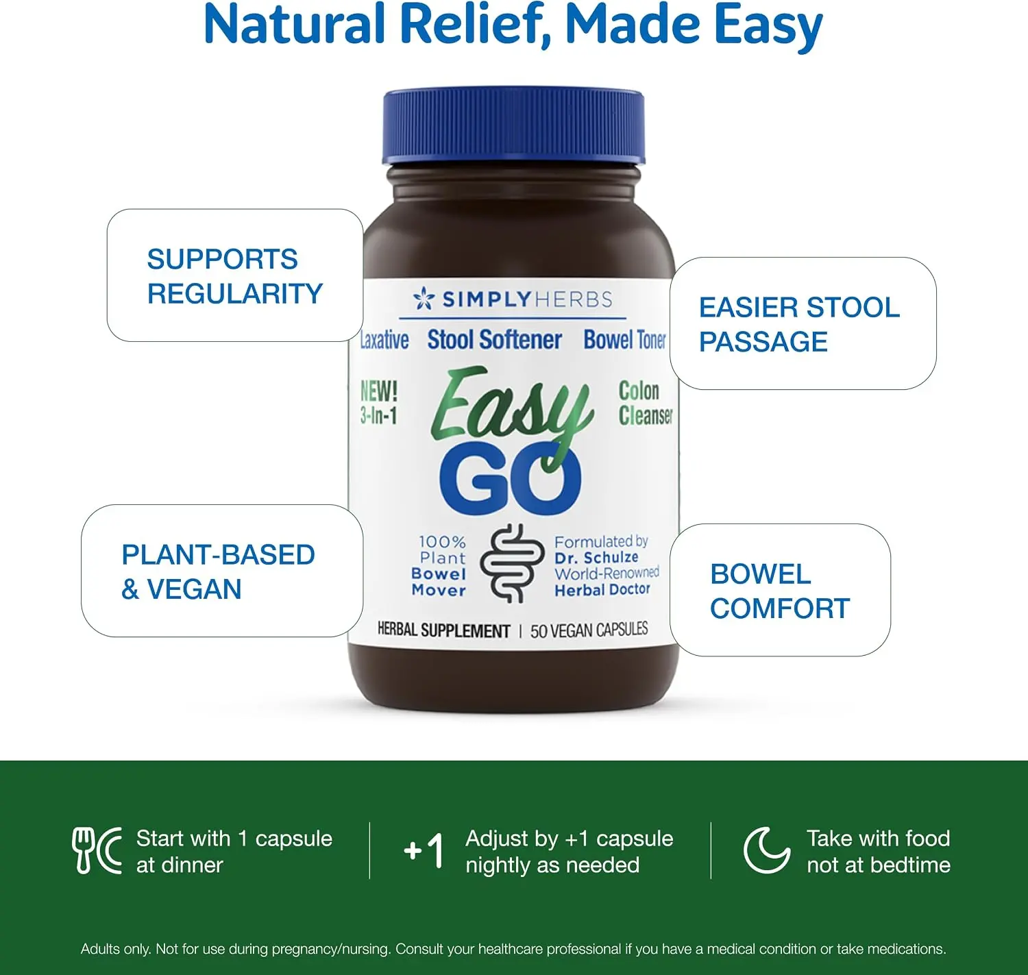 Dr. Schulze's Easy Go Herbal Supplement – Ginger Root, Aloe Vera, Senna Leaf & Cascara Sagrada