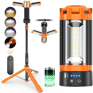 OGERY 2026 Remote-Controlled 2850LM Camping Lights with Tripod,  18000mAh Rechargeable Camping Lantern & LED Work Light, Detachable Tripod Stand up to 6.7 ft, 3 Lamp Heads for Camping & Emergency Use