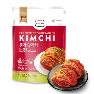 Spicy Premium Kimchi Cabbage Napa [ FUN SIZE Pouch Pack of 8] - [Original] – (Gluten Free / KETO / Vegan) | 0 Fat/ 0 Sugar/ 0 Cholesterol | Fermented Kimchi | Long Shelf Life | Perfect for Ramen & Stir-Fries - JONGGA