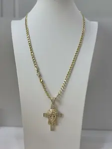 CADENA CUBANA 60CM with 14K Gold Plated Cross Pendant High-Quality Jewelry for Men and Women