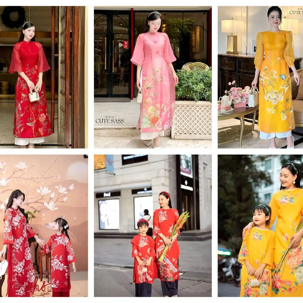 Vietnamese Traditional Family Ao Dai For Women ( Set Mẹ) Vietnamese Size / Áo Dài Cách Tân Truyền Thống Việt Nam/ Girl Ao Dai / Luna Ao Dai