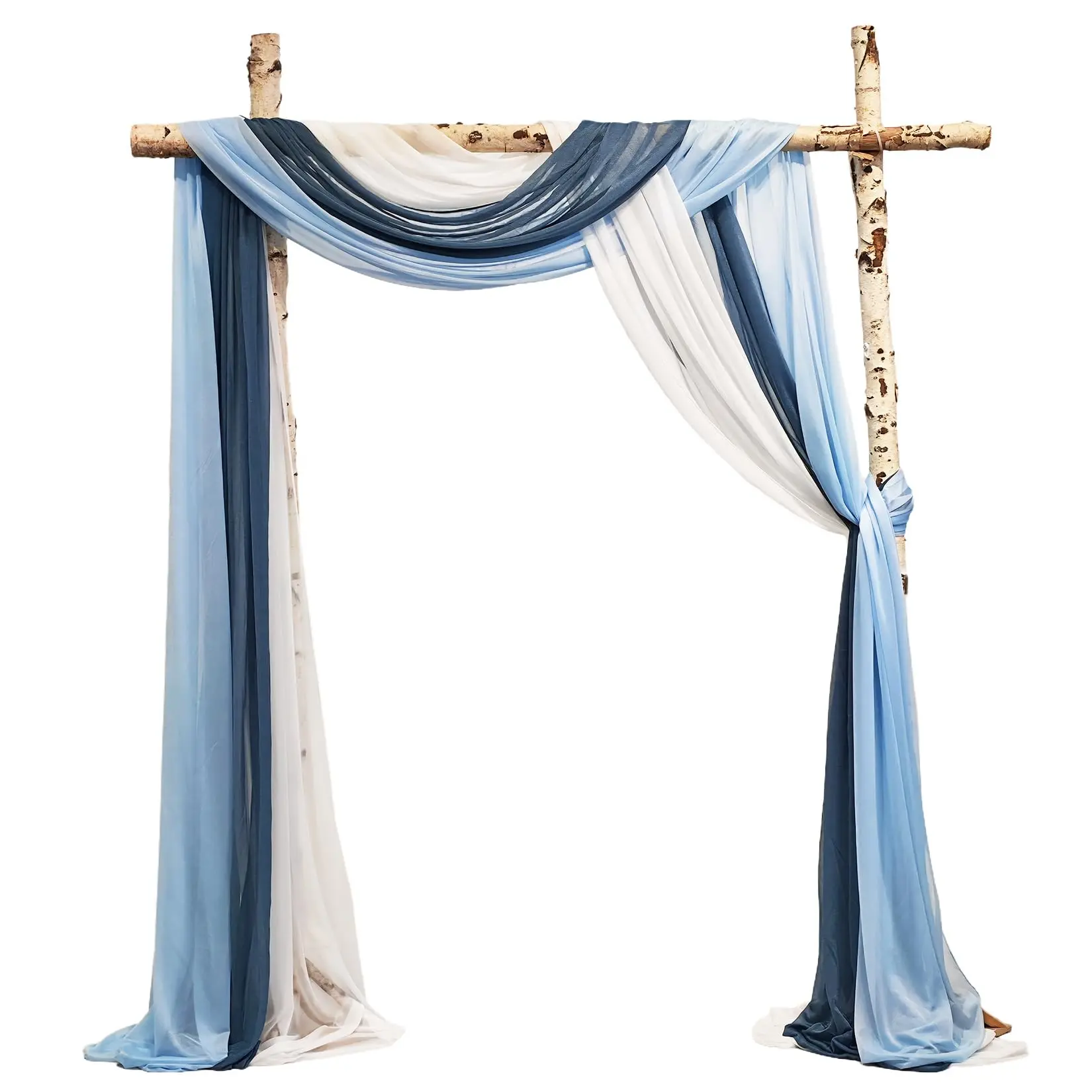 3-Panel Wrinkle-Free Chiffon Wedding Arbor Draping Fabric Set, 2.5x19.5 ft Reusable Outdoor Arbors Drapery - 3-Tone Elegance Dark Blue, Light Blue & White, Elegant Romantic Bridal Ceremony Backdrop Photo Decor