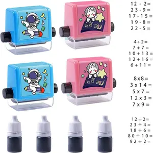 4PCS Math Roller Stamp Set, Reusable Calculation Practice Tools for Addition, Subtraction, Multiplication and Division, Classroom Teaching Supplies for Students