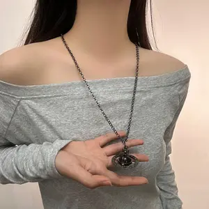 Dark Saturn long necklace for women, niche punk, hip-hop, fashionable, versatile, high-end, and   necklaces