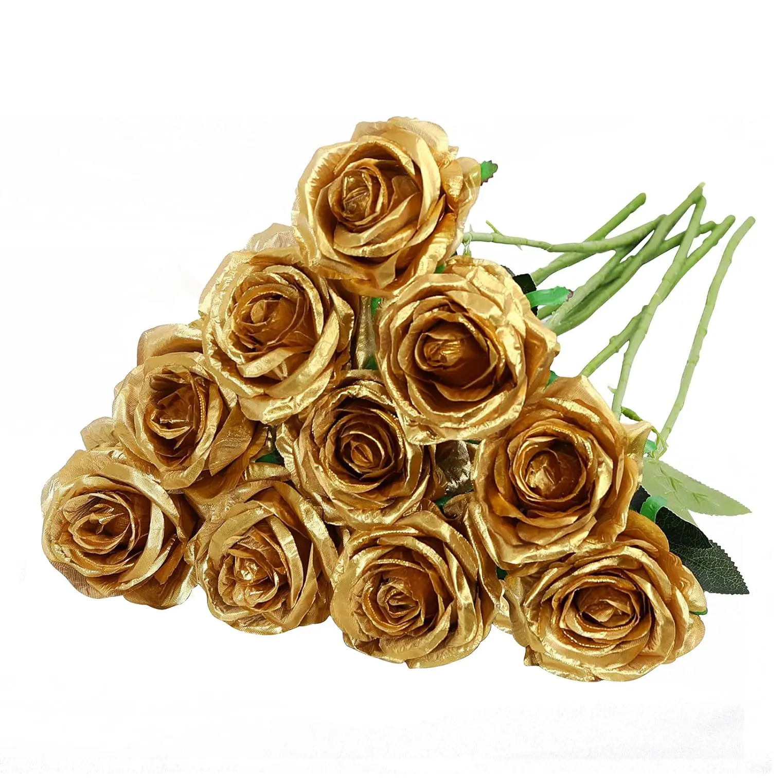 12 Pcs Artificial Gold Rose Flower Bouquet Lifelike Fake Rose for Wedding Home Party Decoration Event Gift Artificial Roses Bouquet