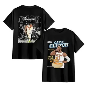 Jalen Brunson Graphic T-Shirt, "Cap'n Clutch" NYC Hoops Retro Vintage Washed Unisex Oversized Heavyweight Cotton Streetwear Top