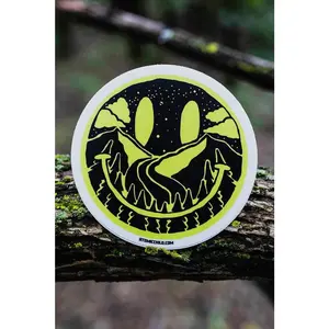 Smiley Mountain Sticker - Vinyl Decorative Sticker Featuring Smiley Face Design with Yellow Outline and Black Background