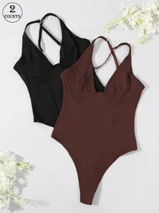 2-Piece Cross-Back Shaping Bodysuit Set, Tummy Control and Uplift Design, Adjustable Shoulder Straps with Underwire, Breathable Style without Cup Pads, Women's Shaping Bodysuit for Outerwear or Innerwear