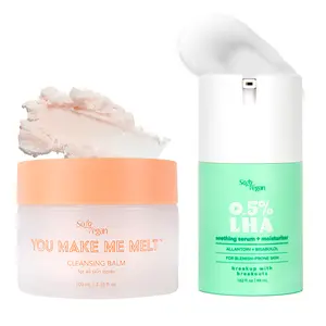 [SoloVegan] Dry Skin Hydration Bundle - You Make Me Melt Cleansing Balm & 0.5% LHA Soothing Serum Moisturizer for All Skin Types Including Acne-Prone