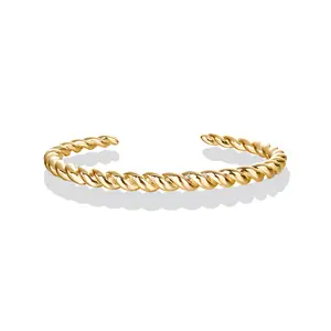 PAVOI 14K Gold Plated Twisted Chunky Bangle Bracelet - Lightweight Everyday Jewelry