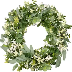 Artificial Spring Summer Christmas Greenery Wreath, Front Door Eucalyptus Leaf Wreath Decoration, Large Holly Berries Outdoor Year-Round