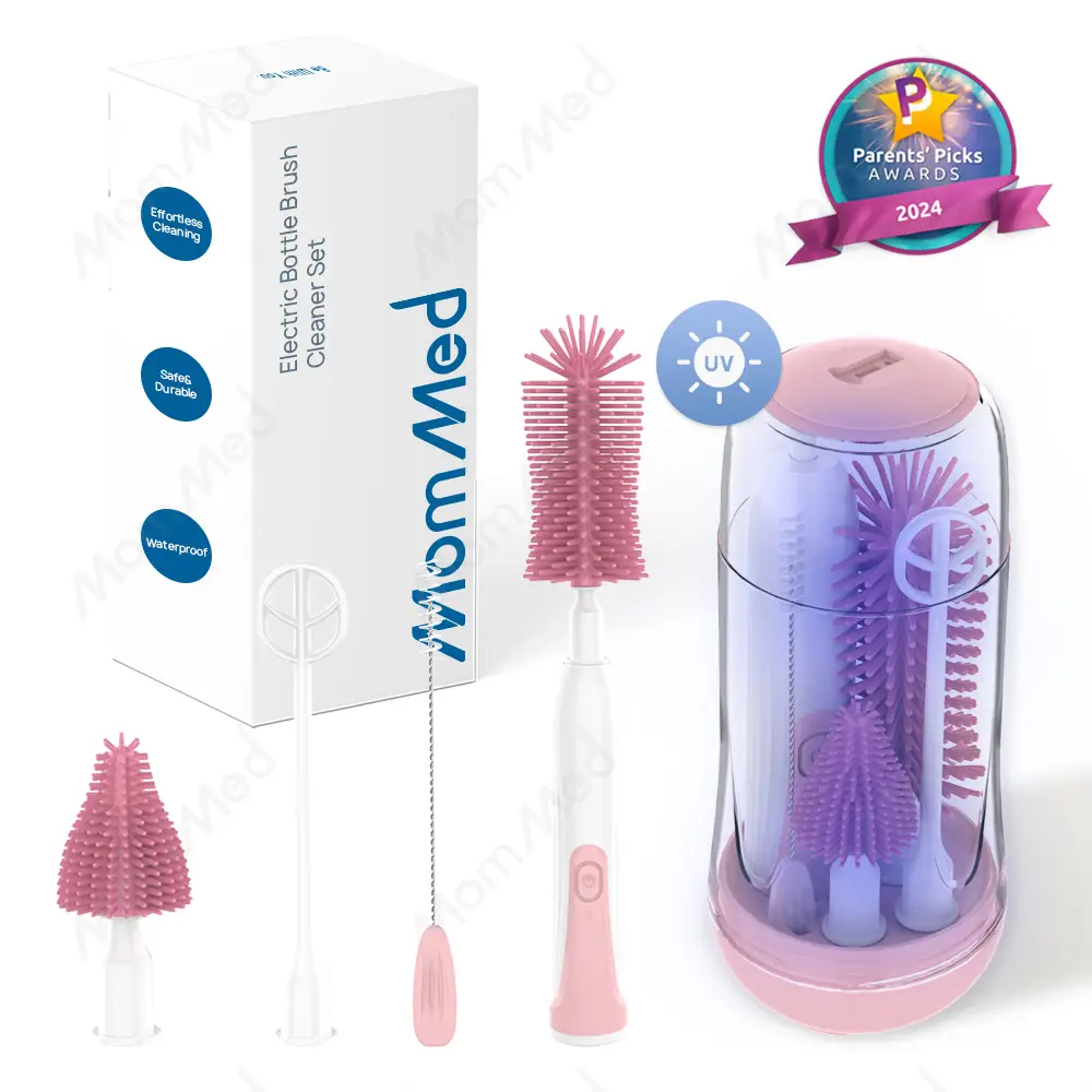 MomMed Electric Bottle Brush Set - 2 Modes & 360° Rotation, Waterproof Bless Bottle Baby Bottle Cleaner with Silicone Brushes, scrubbing Fit for tippe