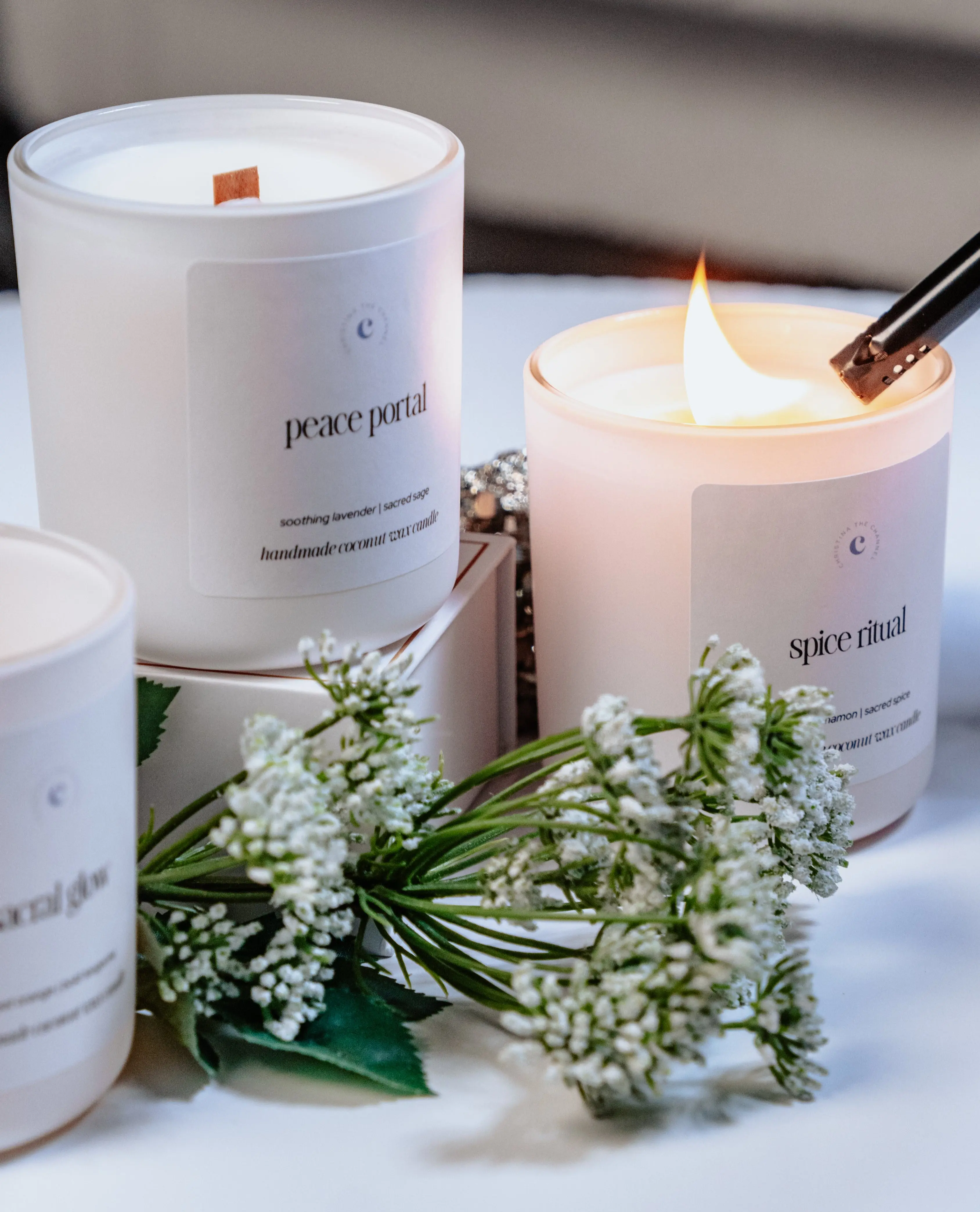 QRTZ Candles Decor Ornaments - Organic Coconut Wax & Essential Oils - Clean-Burning Non-Toxic - Spice Ritual, Peace Portal, Sacral Glow - Pure Good Vibes Decoration