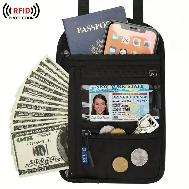 RFID Blocking Neck Wallet - Easy-to-Conceal Travel Pouch with Passport Holder and Passport Cover