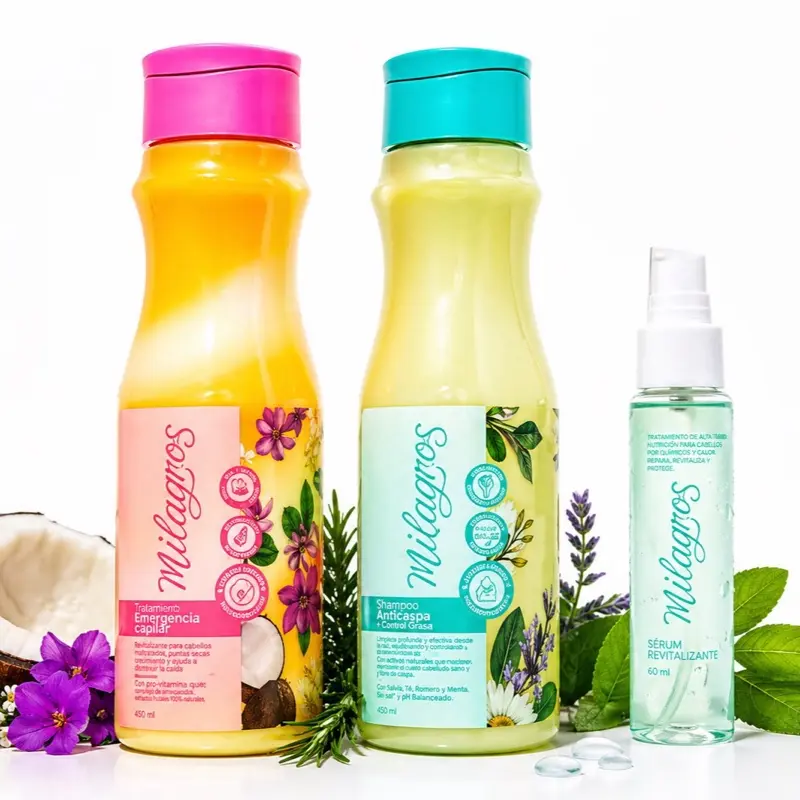 Milagros Kit Anticaspa y Reparación - Shampoo Anticaspa Pro-Crecimiento + Tratamiento Emergencia + Serum Milagros 3 Pack for Dandruff & Damaged Hair Care