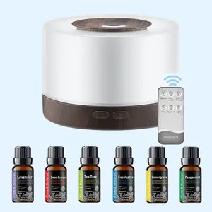 Premium 500ml Wood Grain Essential Oil Diffuser - Ultrasonic Humidifier with Remote Control, 7-Color LED & 6 Oils (Cool Mist)