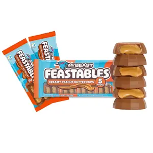 Feastables by MrBeast - Peanut Butter Cups – Delicious Milk Chocolate Cups for Adults & Kids, Chocolate, Candy, Cocoa Sweet & Crunchy Snack, Fairtrade Certified, Kosher, Perfect for Gifting or Snacking