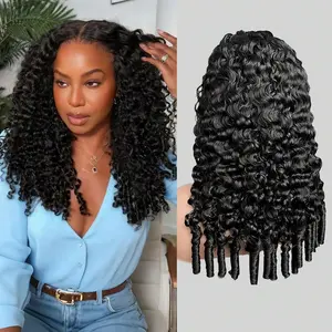 Tuneful Burmese Curly Half Wig Human Hair for Women 180% Density Wear Go Glueless Wigs Human Hair 3 In 1 Seamless Flip Headband Wig Hairline Beginner Friendly with Natural Color