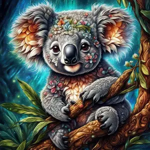 5D DIY Full Drill Round Diamond Painting - Diamond Painting Kit Koala on Branch Mosaic Canvas DIY Wall Art, Home Wall Decoration