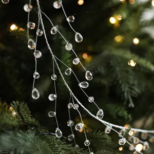 5pcs Christmas Crystal Bead Garland Hanging Ornament, Transparent Acrylic Diamond Branch Wire Line, Home Decor Ornament, Holiday Decoration Supplies, Festive Decorations, DIY Wedding Bouquet Materials