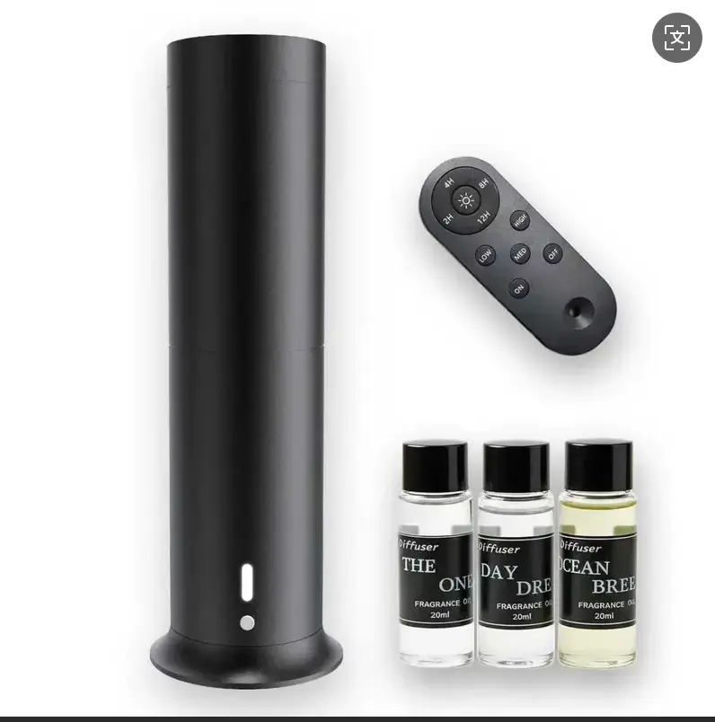 Portable Modern Waterless Smart Metal Aromatherapy Diffuser - Home Fragrance Machine with Remote Control, 3 Fragrance Oil Bottles, USB Adapter, Mist Diffusion for Bedroom, Living Room  herbal diffuser diffuser
