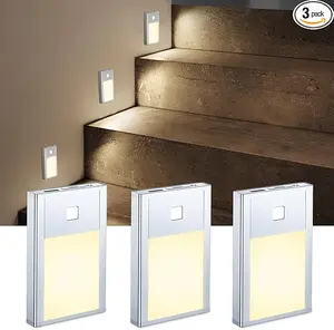 VST Motion Sensor Step Night Light, Rechargeable Battery Powered Stair Lights with Magnetic Suck Installation for Indoor Bedroom Hallway Nursery Kids Room (2.68 inch 3000K 3Pack Silver)