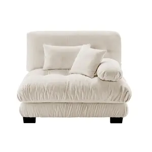 47.3*36.3*36.3 Inch Light Coffee Chenille Fabric Single Sofa with 2 Pillows, Solid Wood Frame Modular Armless Sofa Unit, High Density Sponge Padded Flexible Combination Leisure Sofa Easy Assembly